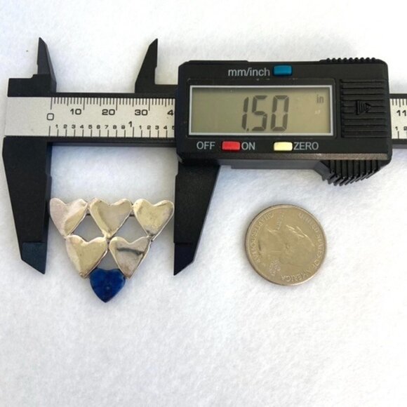 Vintage Sterling Silver 925 1.5" Stacked Hearts Blue Lapis Brooch - Picture 13 of 16